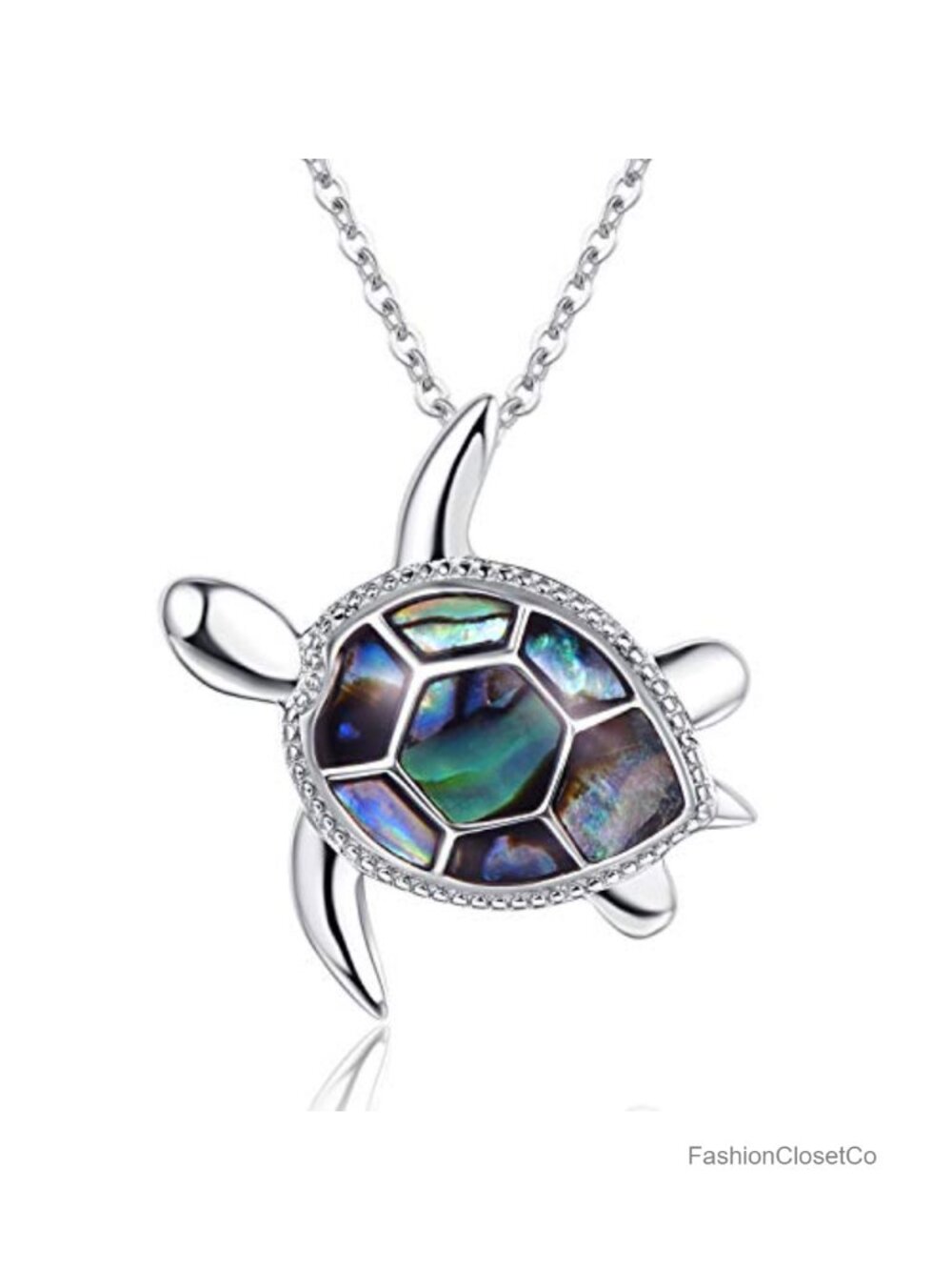 925 Sterling Silver Abalone Shell Turtle Pendant Necklace